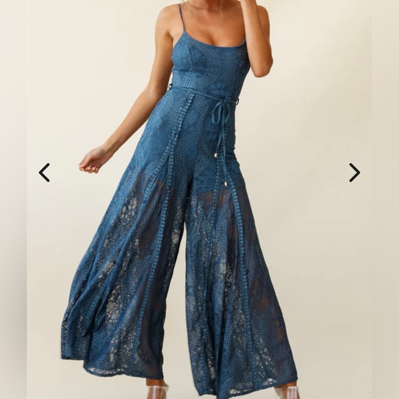 Selfie Leslie Pants - Palm Springs Lace Jumpsuit Midnight Blue
